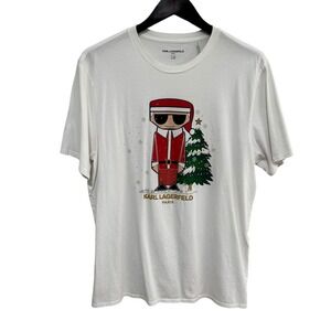 Karl Lagerfeld Paris‎ Men's Christmas Graphic T Shirt White *Stained Lg 21.5x29